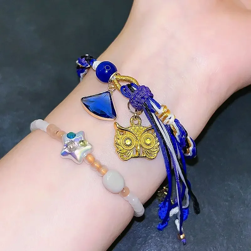 Dr. Ratio Bracelets for Women Blue Beaded Bangles Honkai Star Rail Bracelet Fashion Jewelry Girl Gold Color Set Square Pendant