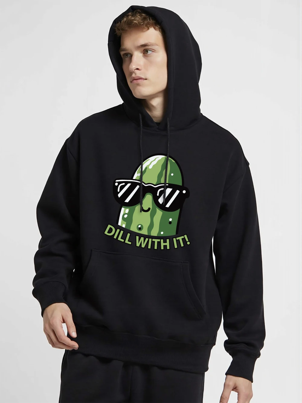 Cartoon Cucumber Printed Hoodies Mens Casual Pocket Hooded Winter Fleece Warm Sweatshirt Comfortable Sporty Unisex Streetwears