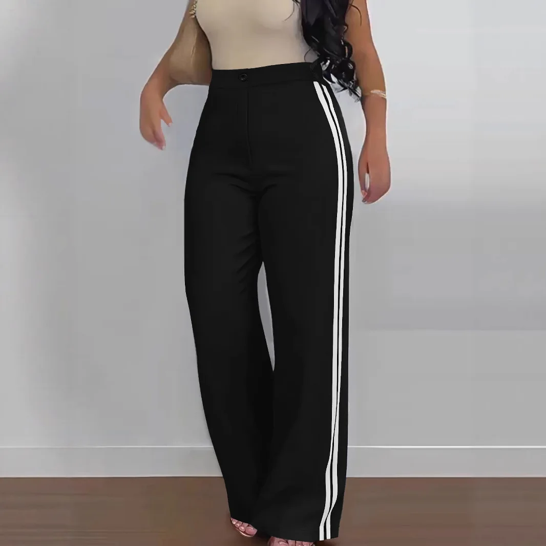 Hose Frauen Breites Bein Lange Hosen Slim Fit Hohe Taille Gestreifte Gerade Hosen Y2k Streetwear Capris Elegante Casual Arbeit 2025