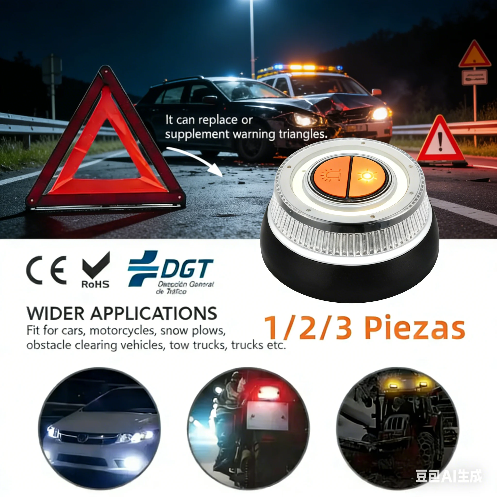 

2026 Spanish car must-have V16 Geolocation DGT 3.0 Approved Car Emergency Light with SIM and Data Paid until 2038