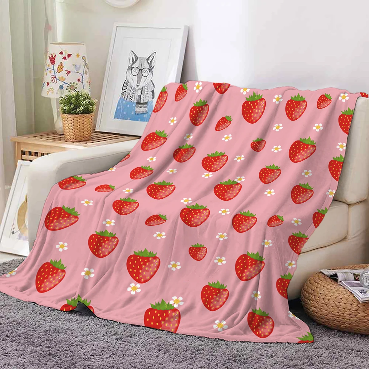 Princess Sweet Strawberry Throw Blanket On Sofa Bed Coral Fleece Soft Air-conditioning Camping Travel Sport Portable Blanket