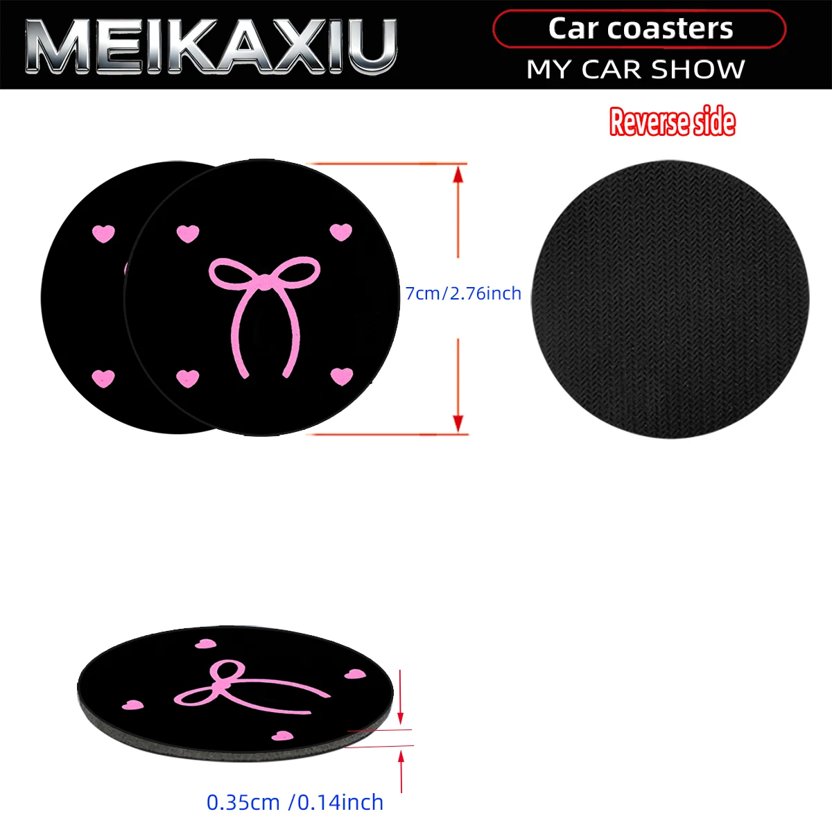2-Pack Heart-Shaped Butterfly Knot Foam Fabric Coasters for Car Water Cups Women's Decorative Auto Accessories view 3