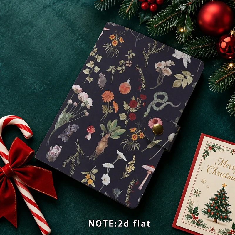 Dark Botanical Snake Mushroom Herb Print Loose Leaf Notebook Snap Button Ring Binder Journal Vintage Gothic Diary Planner Statio