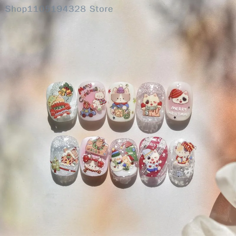 [MP] 1 ورقة لطيف كريستال الكرة الدانتيل قبعة حمراء نجمة القوس ندفة الثلج البطريق شجرة عيد الميلاد مسمار الفن ملصقات