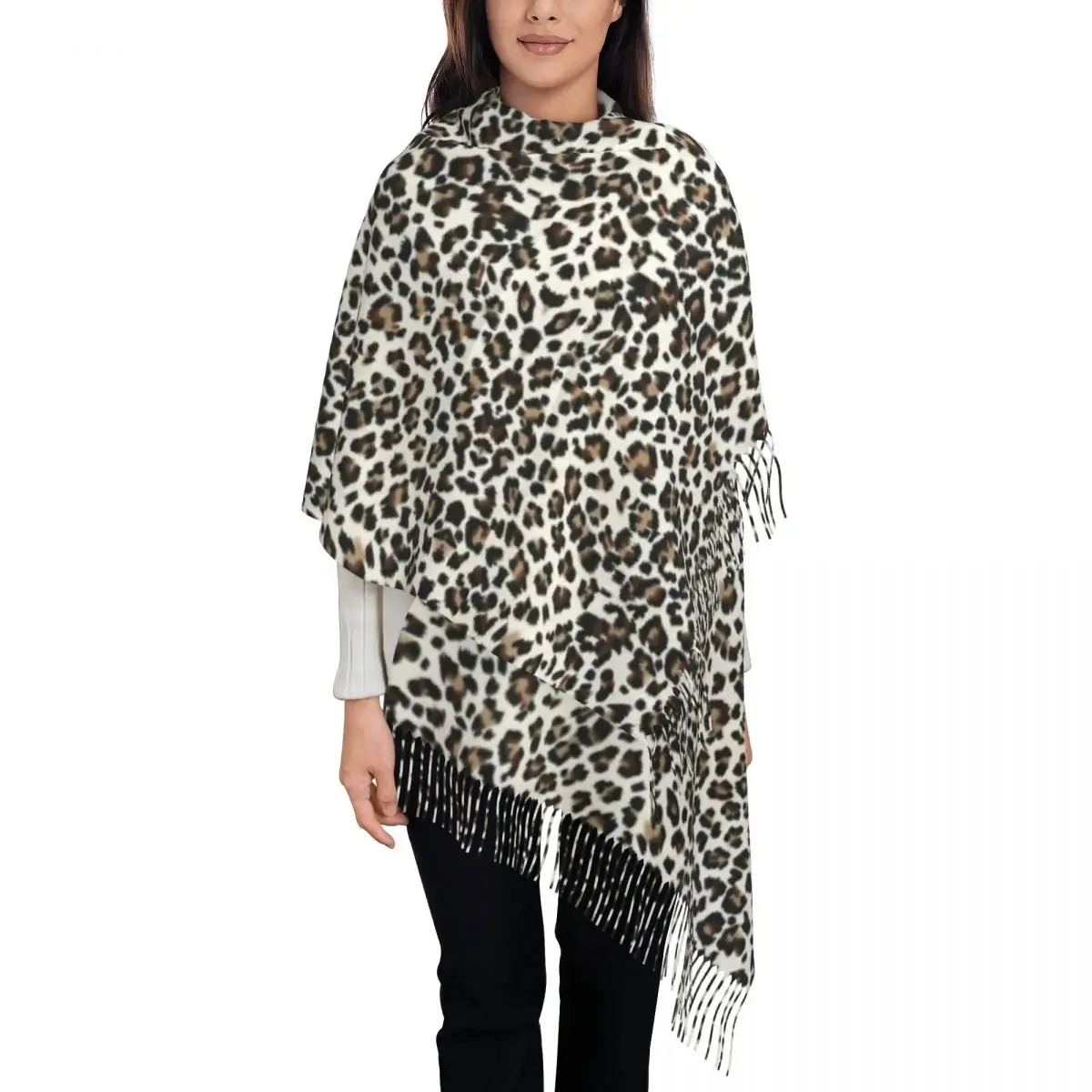 Leopard Skin Print Scarf Women Fashion Winter Shawl Wraps Cheetah Camouflage Tassel 