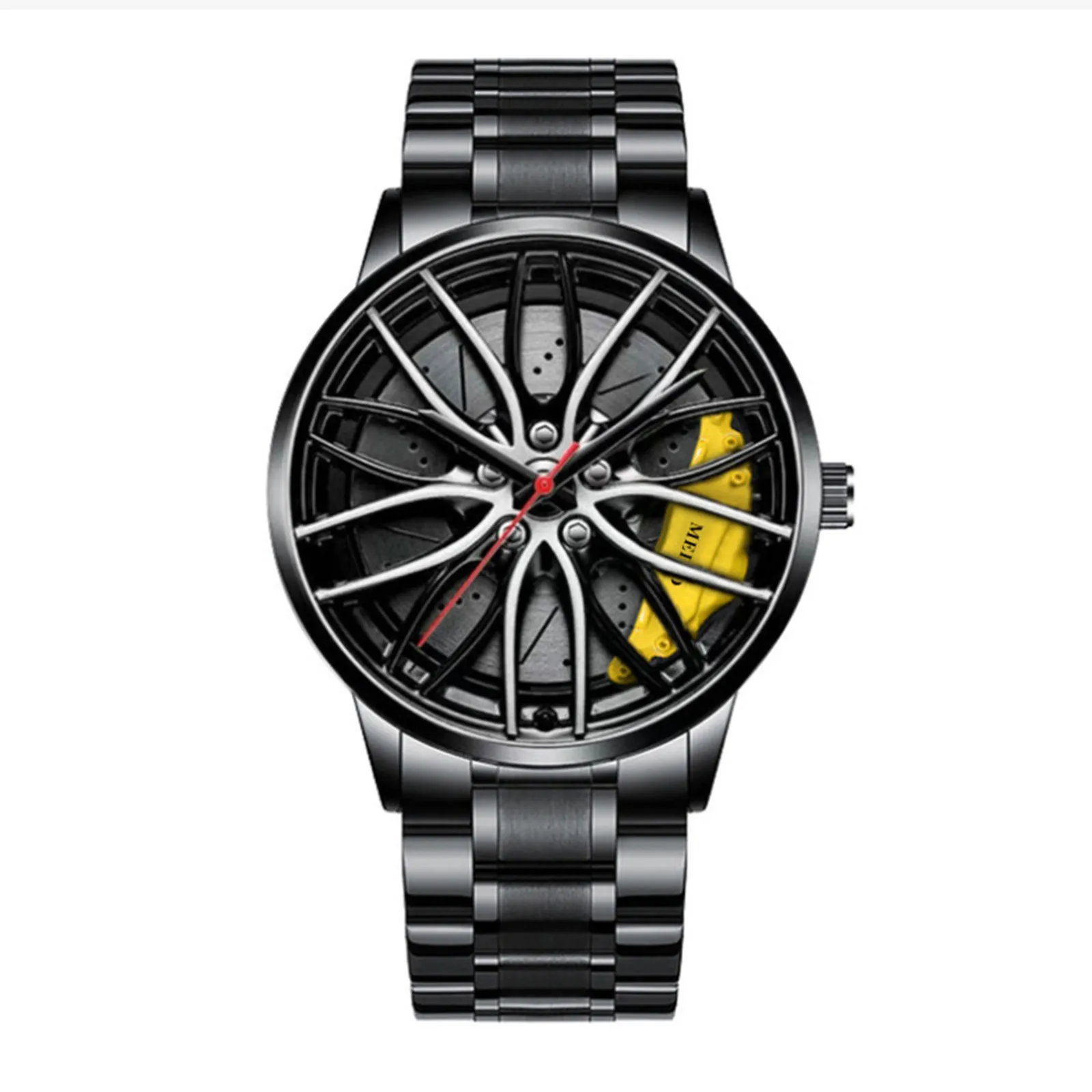 Exquisite Car Watches For Men,Waterproof Stainless Steel Quartz Wrist Watch Sports Men’s Watches With Car Wheel Rim Hub Design