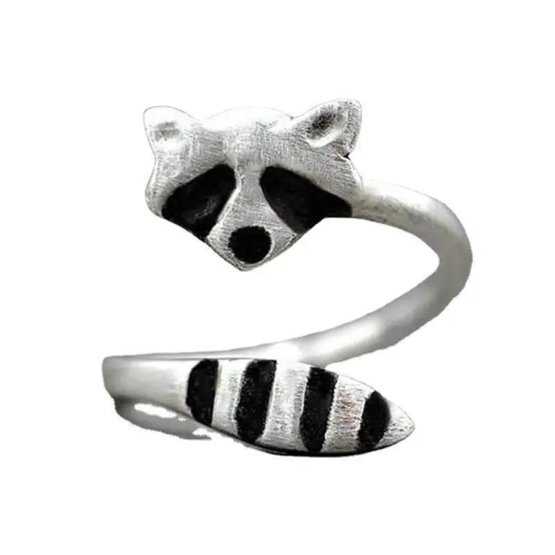 1/2PCS New fashion Raccoon Rings for Women Men Girls Halloween Jewelry Gift Vintage Finger Ring Resizable