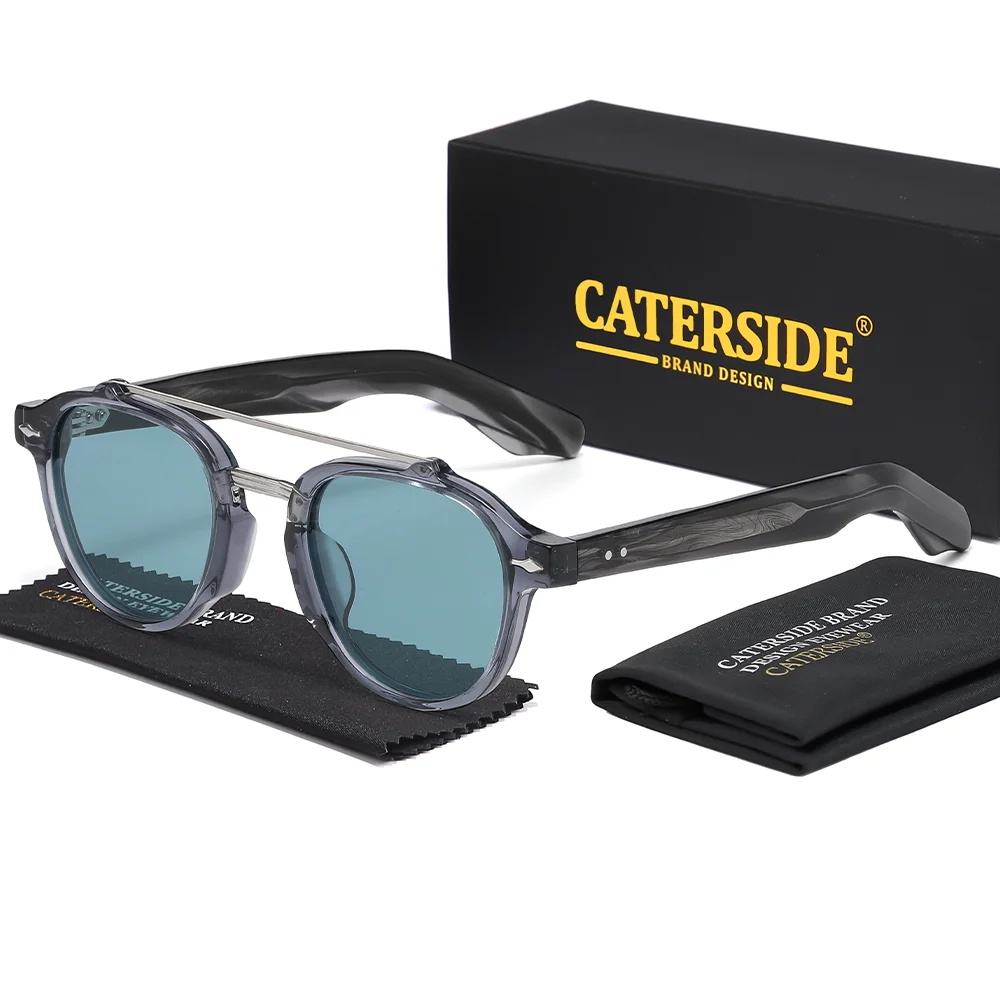 CATERSIDE Neue polarisierte Sonnenbrille für Herren, Acetatrahmen, flaches Design mit doppeltem Brückenbogen, modische dekorative Damenbrille, UV400 – Detail 12