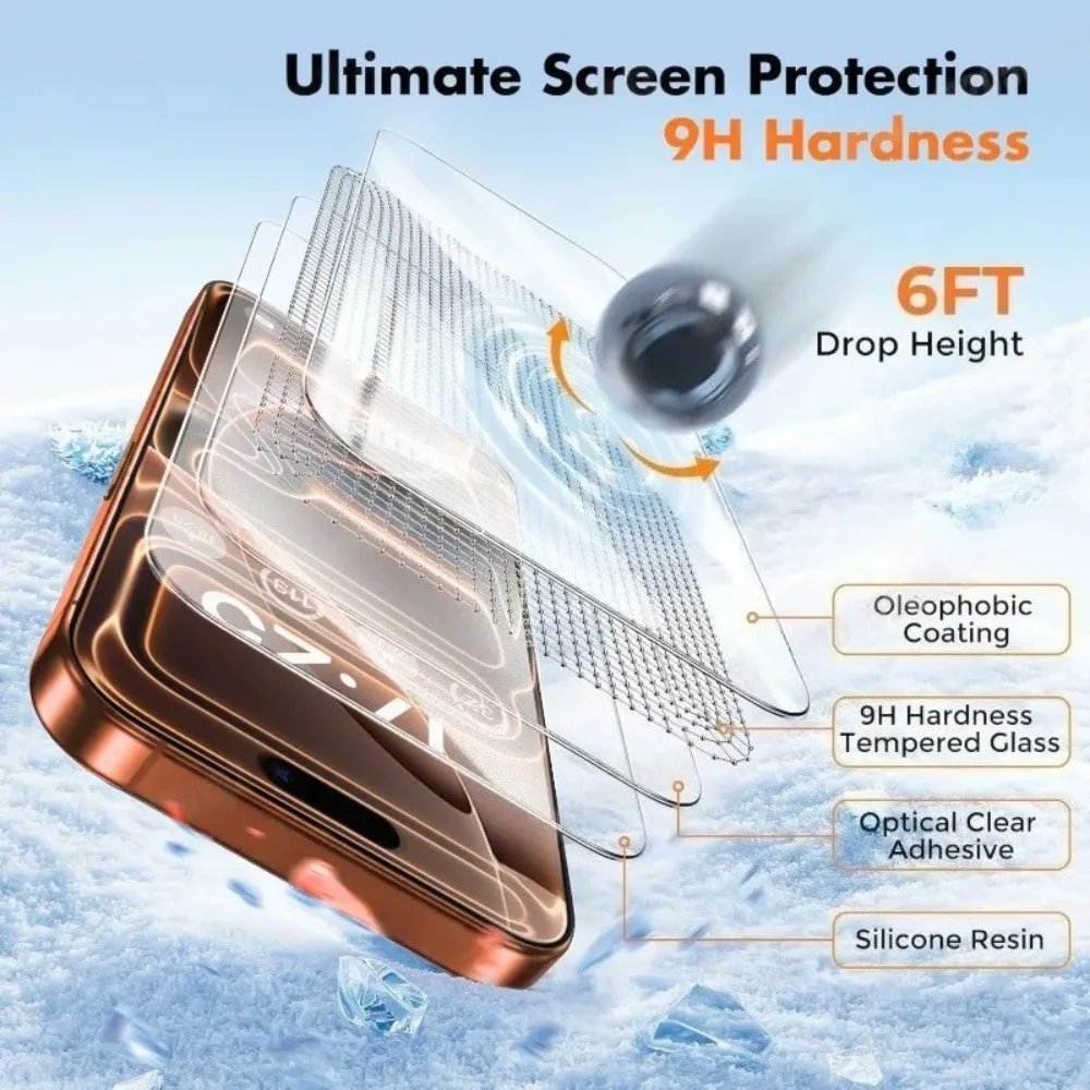 3 قطعة زجاج مقسى عالي الوضوح لهاتف آيفون 17 16 15 Pro Max Air 16e 15 14 Plus 14 13 12 11 Pro XR XS زجاج تركيب خالٍ من الغبار #6