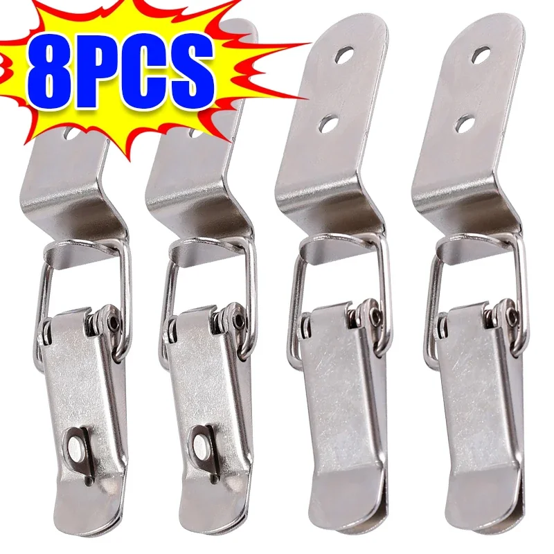 8/2PCS 90 Degree Duck-mouth Buckle Hook Lock Silver Metal Spring Hasp Latch Catch Clamps Wooden Box Loaded Draw Clasp Hardware