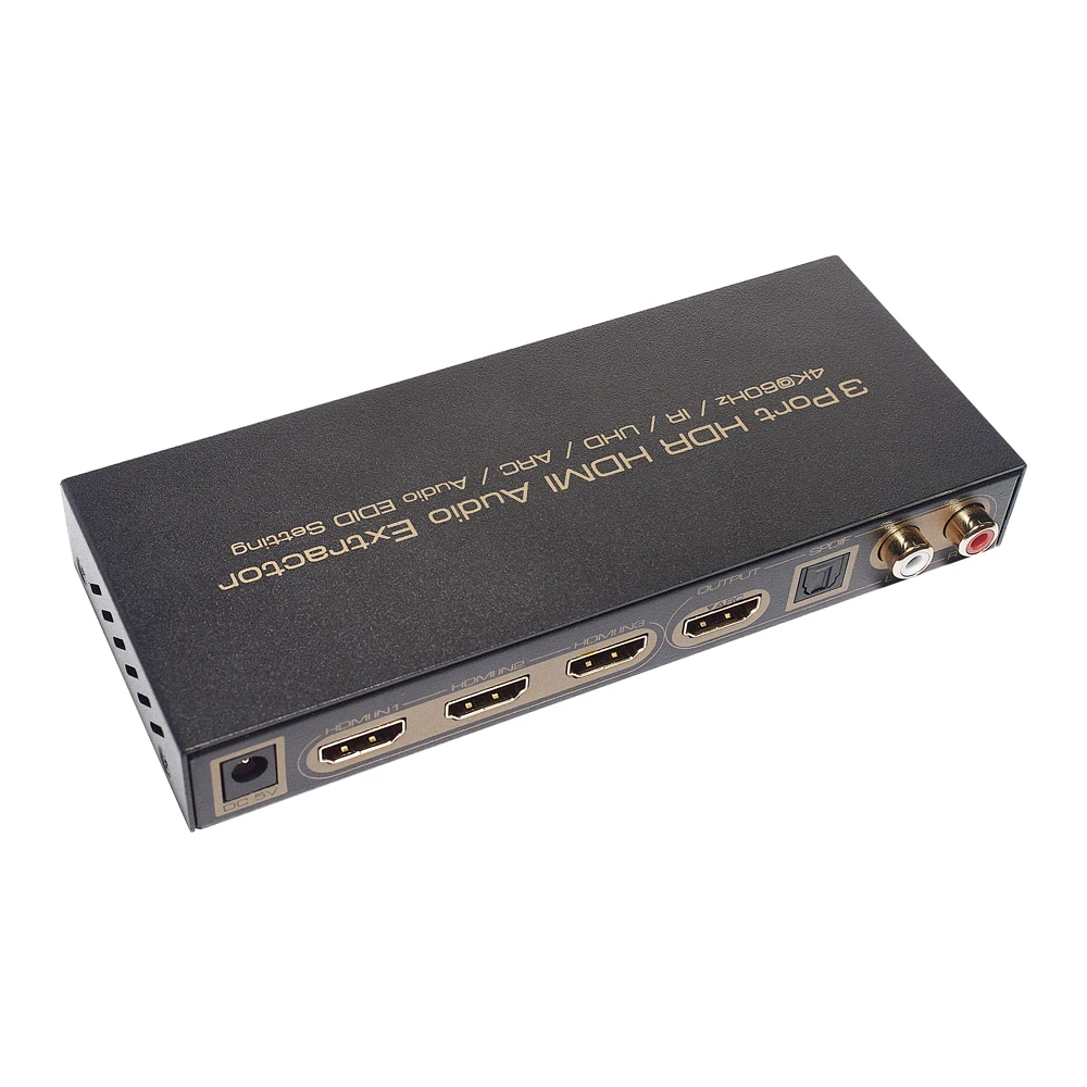 4K 60Hz 3-poorts HDMI-schakelaar met optische Toslink SPDIF & RCA L/R Audio Out, 3x1 HDMI Audio Extractor Splitter met afstandsbediening