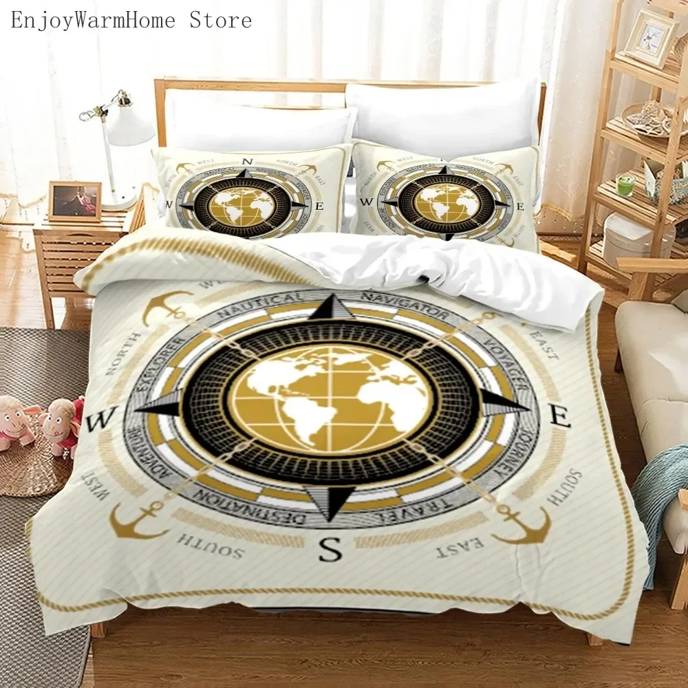 Luxury 3D Gold Anchor Print Duvet Cover Pillowcase Nautical Ocean Anchor Bedding Set Full Queen King Size Home Textiles