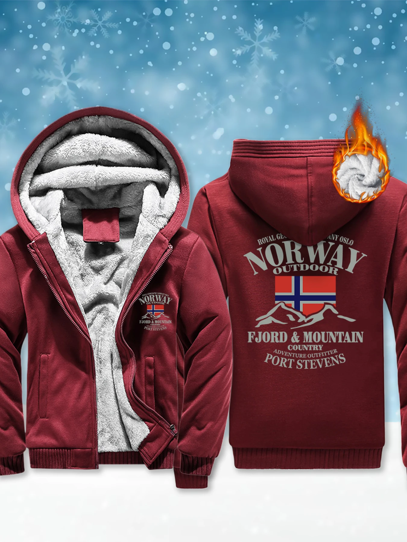 

Norway Fjords And Mountains Printing Men's Streetwear Casual Fashion Hooded Jacket Thick Winter Coat Soft Warm Outdoor Hoodie