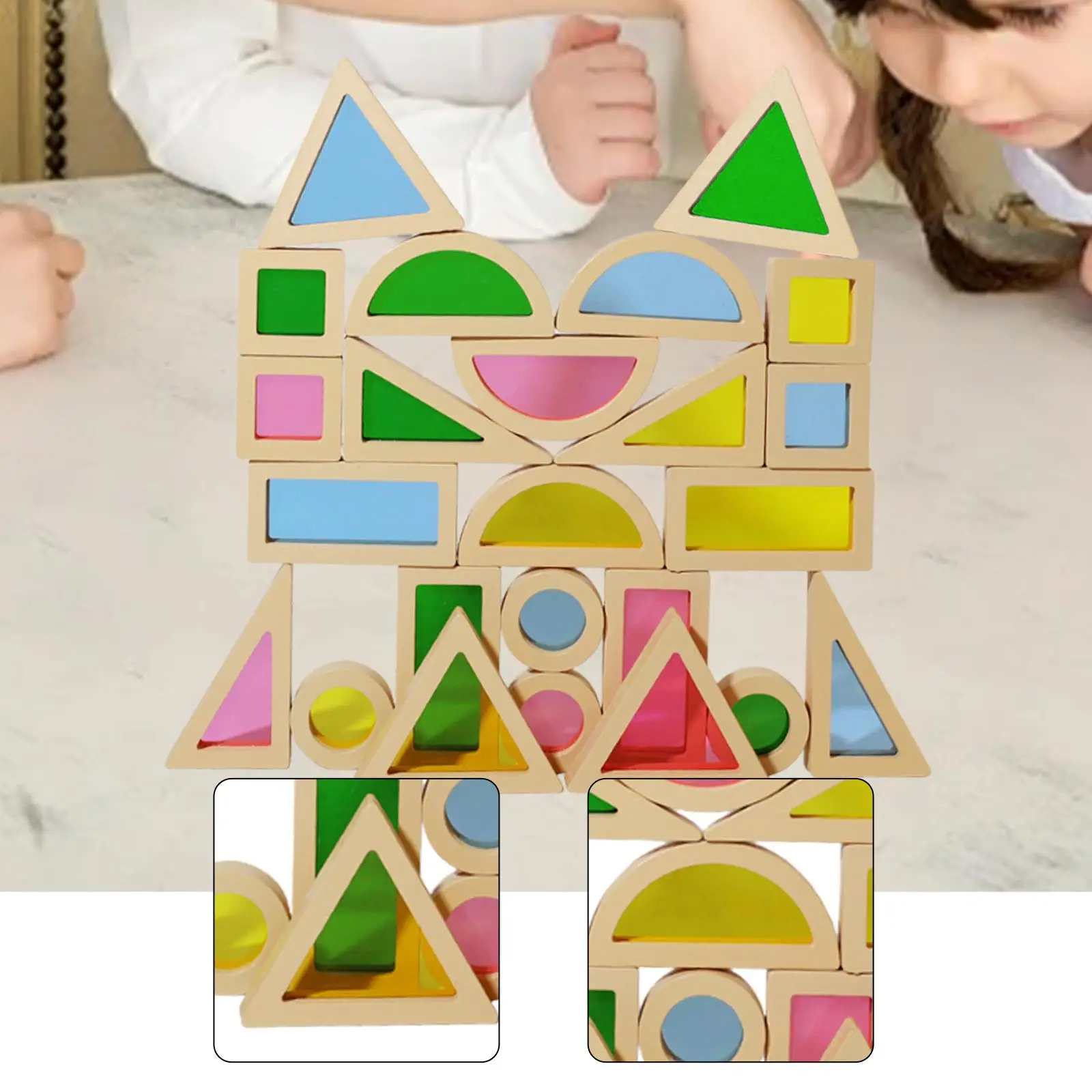 24 Pieces Stacking Building Blocks Geometry Sensory Toy Colorful Color Shape Early Learning for Parent Child Game 2 Year Old