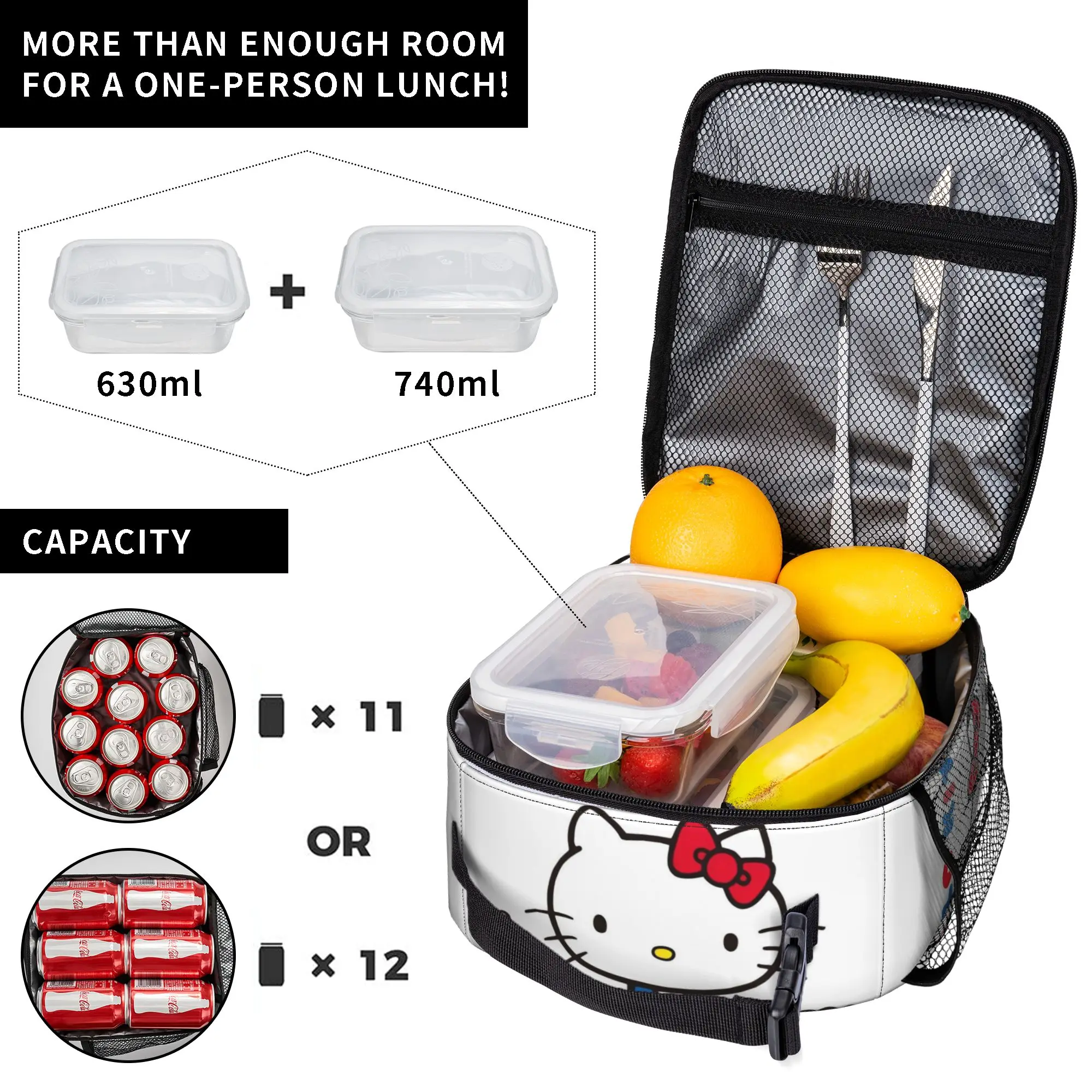 Hello Kitty Milk Insulated Lunch Bags Portable  Reusable Cooler Bag Tote Lunch Box Beach  Outdoor Men Women view 3