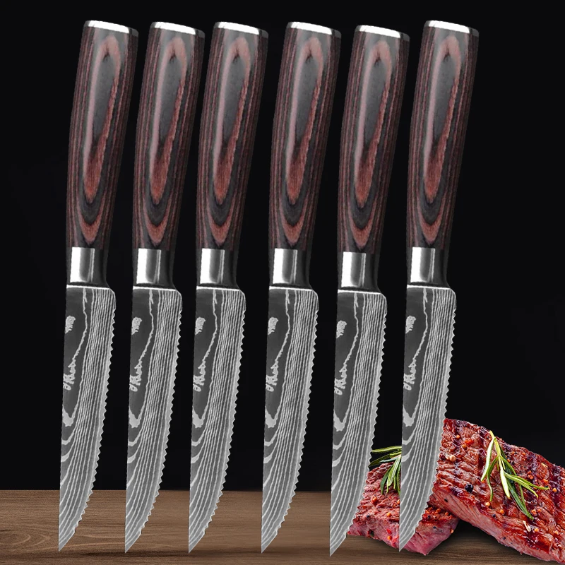 Steak Knife Set with Damascus Stainless Steel Steak Cutting Meat Cleaver Knife Perfect For Western Restaurant Knife Dining