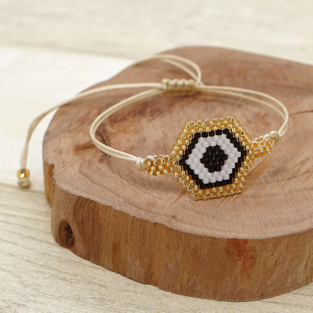 

ZGMXR Rice bead bracelet Devil's eye Bohemia Hexagon Bohemia Design Hand knitting Adjustable Female Fashion Beaded bracelet