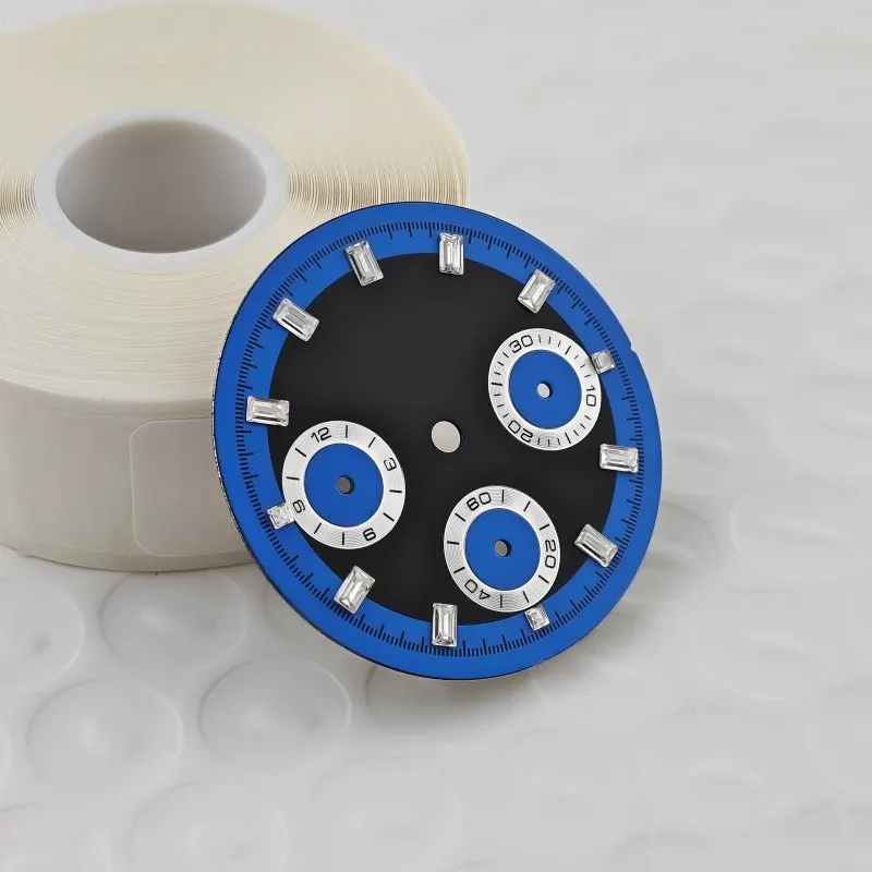 29.5mm VK63 Panda Dial Gem-Set Watch Face No logo Green Lume Suitable For Seiko Quartz Movement Case Modify Parts Accessories