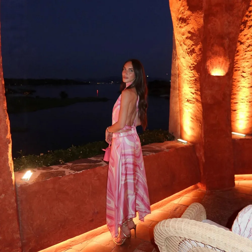 Verão sexy impressão saia conjunto de duas peças feminino halter pescoço sem costas topos saias irregulares 2 peça define casual praia férias estilo