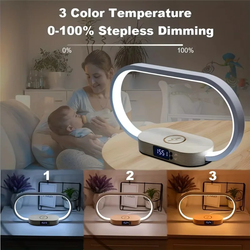 A69e Multifunction Wireless Charger Stand Clock LED Desk Lamp Night Light