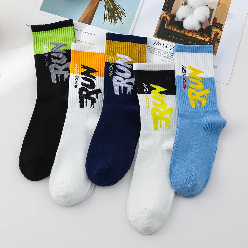 Chaussettes respirantes en coton biologique pour hommes, lot de 5 paires, pour le sport, la course à pied, le skateboard, le basket-ball, le fitness