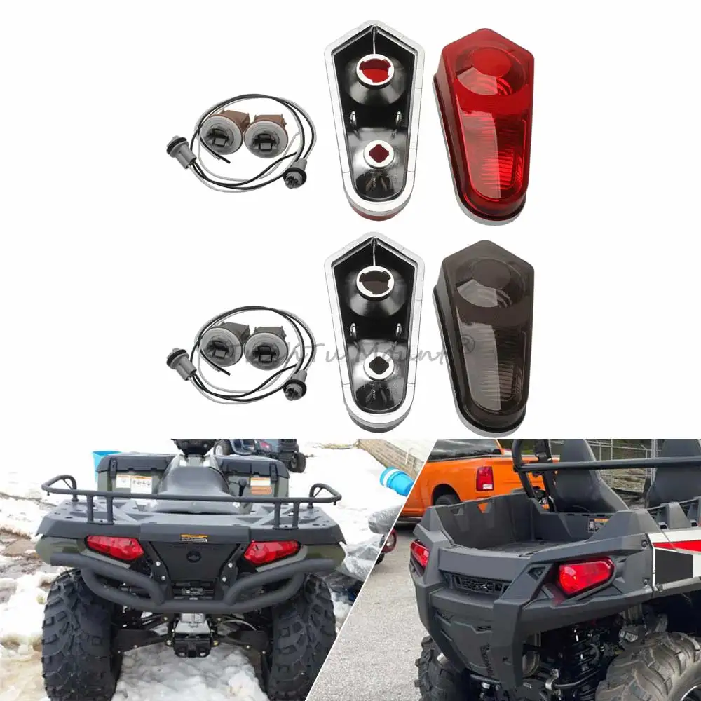 1 Pair Tail Lamps Housing With Wire Ip67 (Not Include Bulb) Fits For Polaris Rzr/Sportsman Atv/Utv 2009-2025 Chrome Red/Smoke