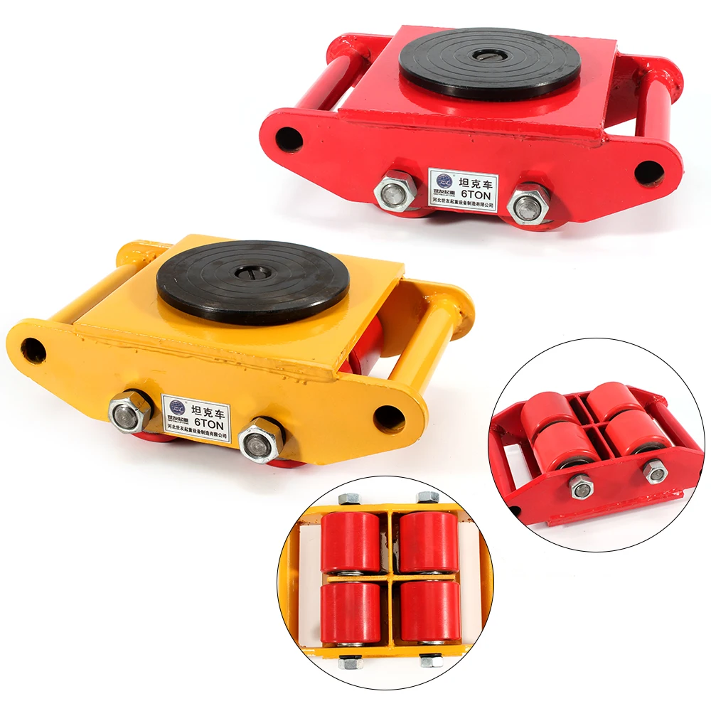 6 Ton Heavy Equipment Machine Dolly Skateboard Industrial Machinery Roller Mover Cargo Trolley with 360°Swivel Cap Red/Yellow