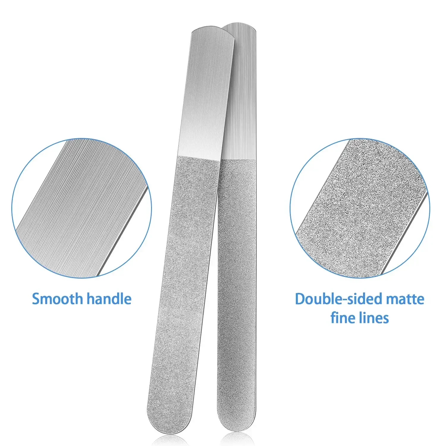 Diamond Nail File Stainless Steel Buffer Fingernails Toenails Manicure Files Double Side Long Handle Nail Files