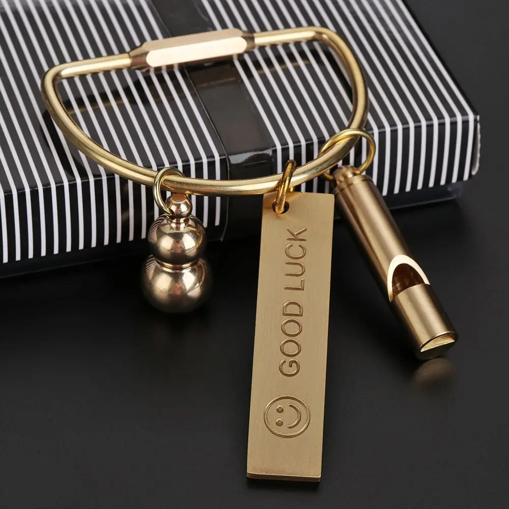 Brass Keychain DIY Key Ring Creative Whistle Ruler Portable Golden Brass Keychain Creative Jewelry Accessories Mini Pendant