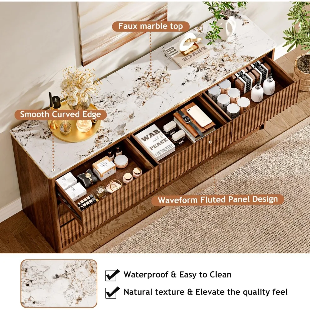 خزانة ملابس بغرفة النوم مع 9 أدراج، وصندوق علوي من الرخام الصناعي الحديث، وتصميم منحني، وخزانة ملابس مع مساحة للتلفزيون #4