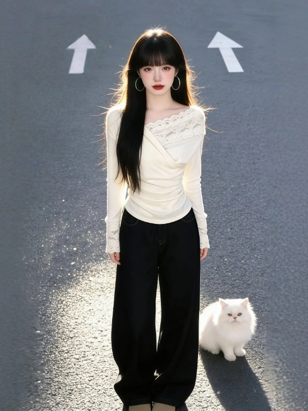 

Уникальный кружевной топ с асимметричным подолом и V-образным вырезом, облегающий, повседневный, весна 2026, женский