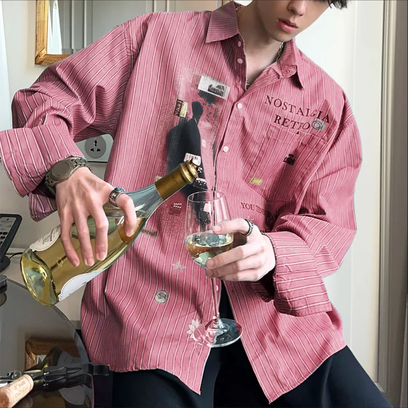 

INCERUN Мужская рубашка в полоску с принтом и лацканами с длинным рукавом на пуговицах Мужская одежда Уличная одежда Свободные модные повседневные топы Мужские рубашки S-5XL