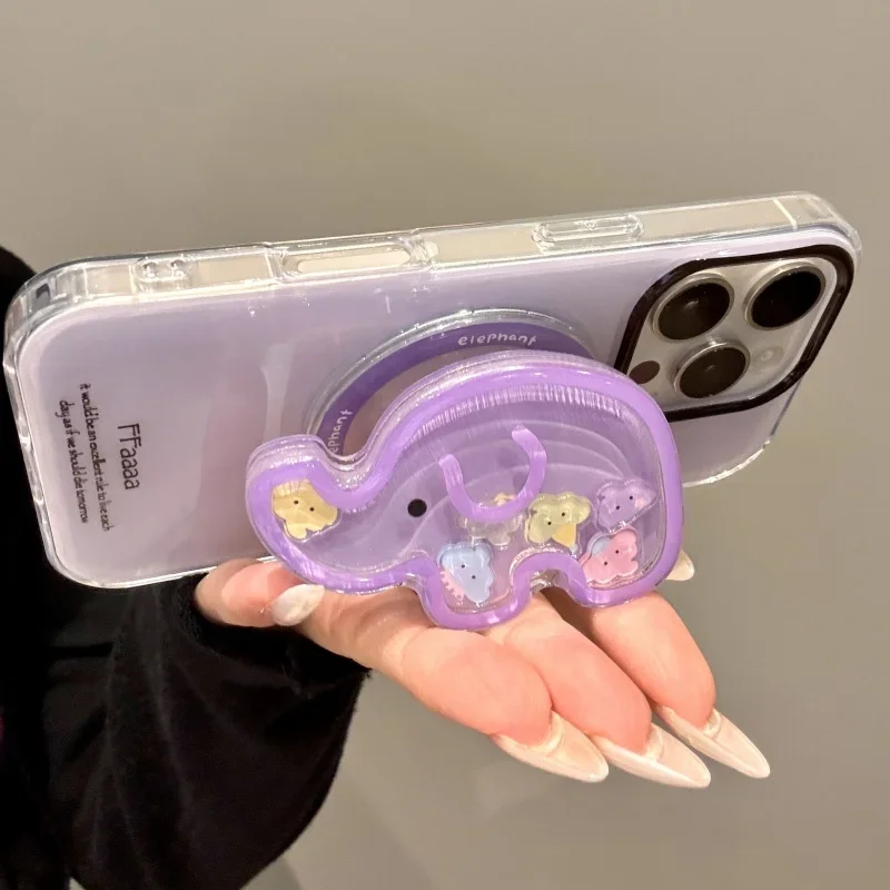 Cute Cartoon Elephant Quicksand Shake for Magsafe Griptok Holder Phone Finger Ring Stand Support for IPhone 17 Girl Bracket - view 4