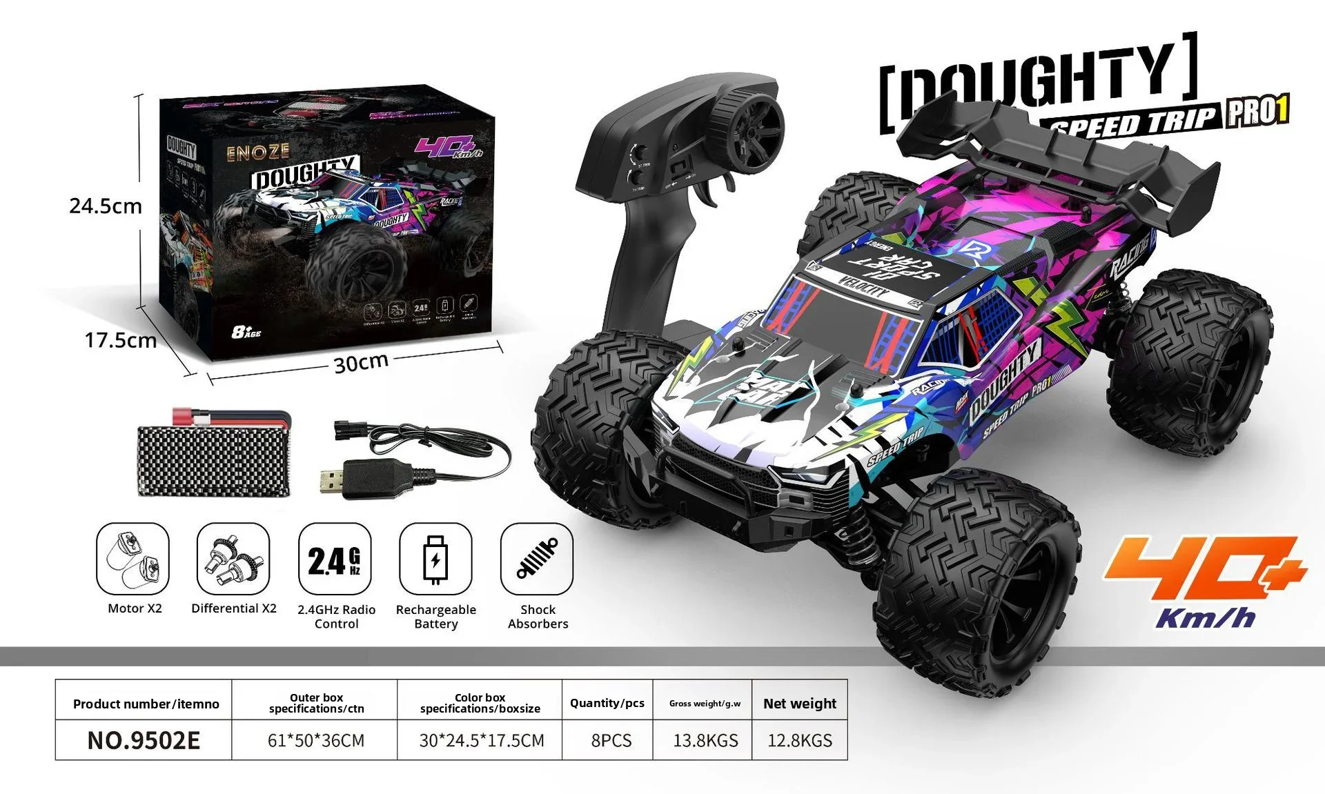 9502E 1/16 مقياس RC Rock Crawler، شاحنة عالية السرعة للطرق الوعرة 2.4G 4WD مع أضواء LED، مركبة تسلق 40KM/H للبالغين