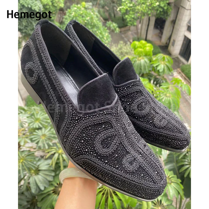 

Black Embroidered Rhinestone Shoes for Men High Quality Slip On Flat Loafers Casual Loafers Formal Summer Design Office Shoes