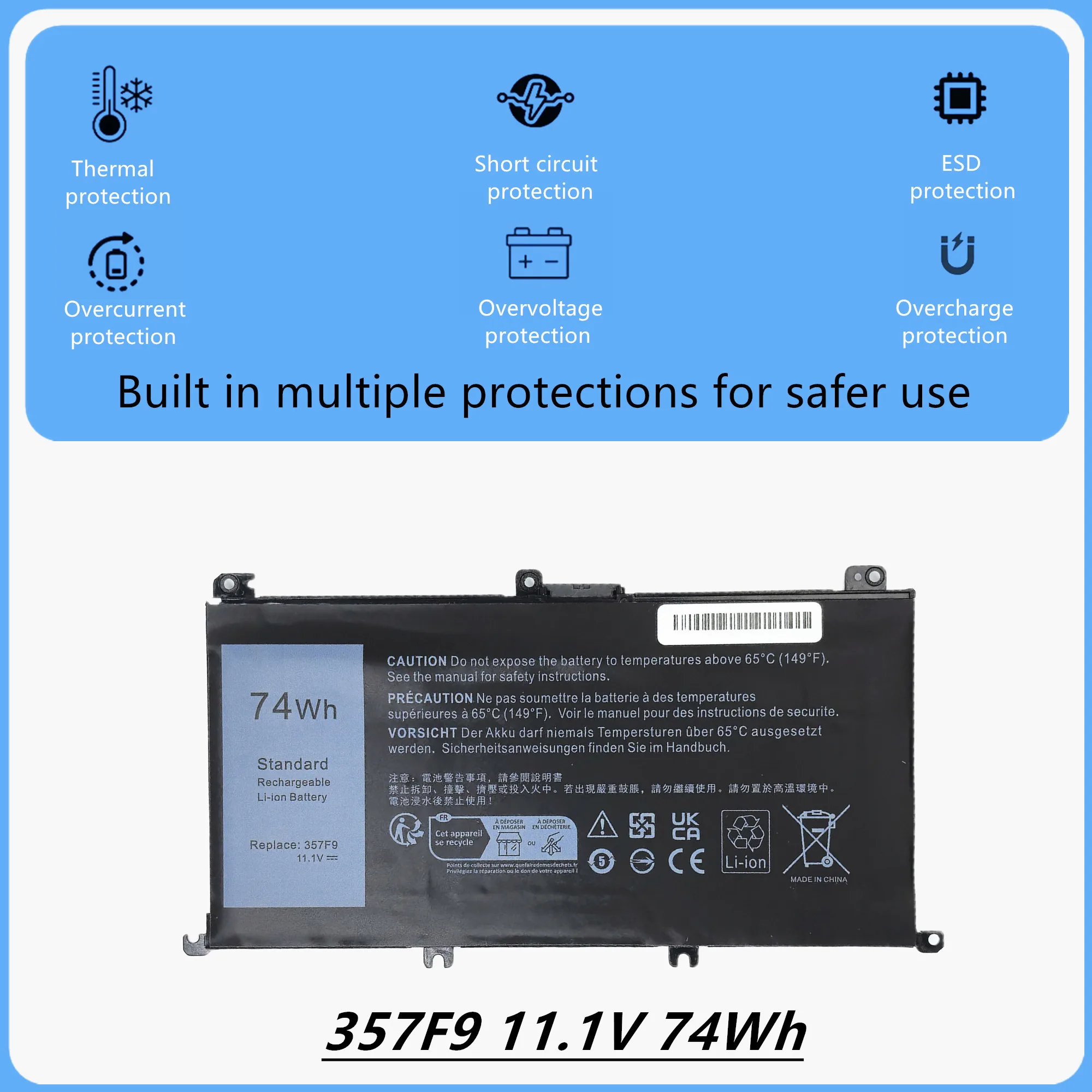 High quality batteries 00GFJ6 Laptop battery For Dell Inspiron 15 7557 7566 7567 7559 5576 5577 357F9 11.1V 74Wh