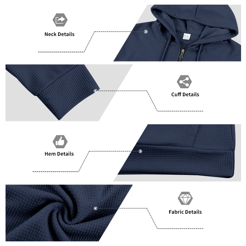 Herren Frühling und Herbst Einteiliger Waffel-Strick 1/4 Reißverschluss Lässiger Loser Kapuzenpullover, Geeignet für den Täglichen Gebrauch – Detail 37