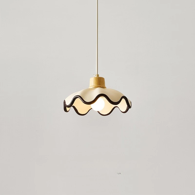 

French Style Wooden Ceiling Pendant Lights Flower Shape Resin Hanging Lamp Living Room Bedroom Restaurant Kitchen LED Chandelier