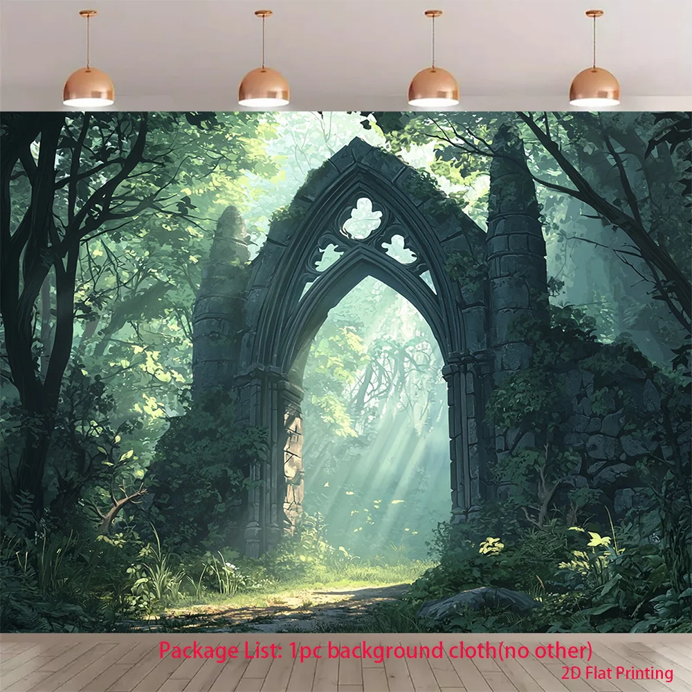 Large Fantasy Forest Tapestry Gothic Archway Ruins Mystic Nature Scene Background Wall Hanging 180x230cm