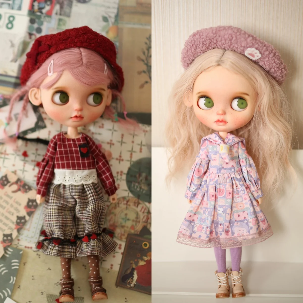 

Blyth OB24 Azone19 ReddishBrown Plaid Set Matching Hat Pants Skirt Ensemble Accseeory Fit Girl Action Figure Toys For Gifts