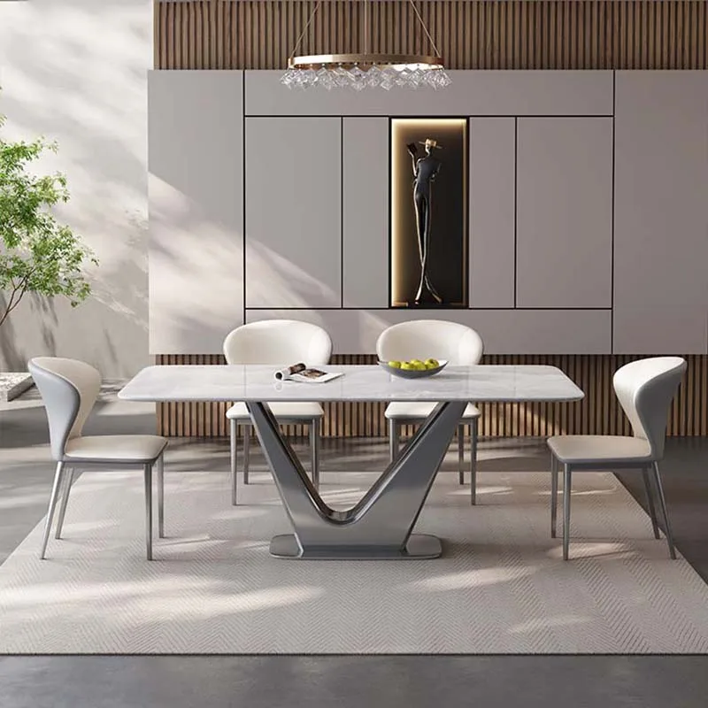 Home Living Room Table Modern Unique Metal Design Rectangular Dining Table Kitchen Luxury Italian Esstisch Restaurant Furniture