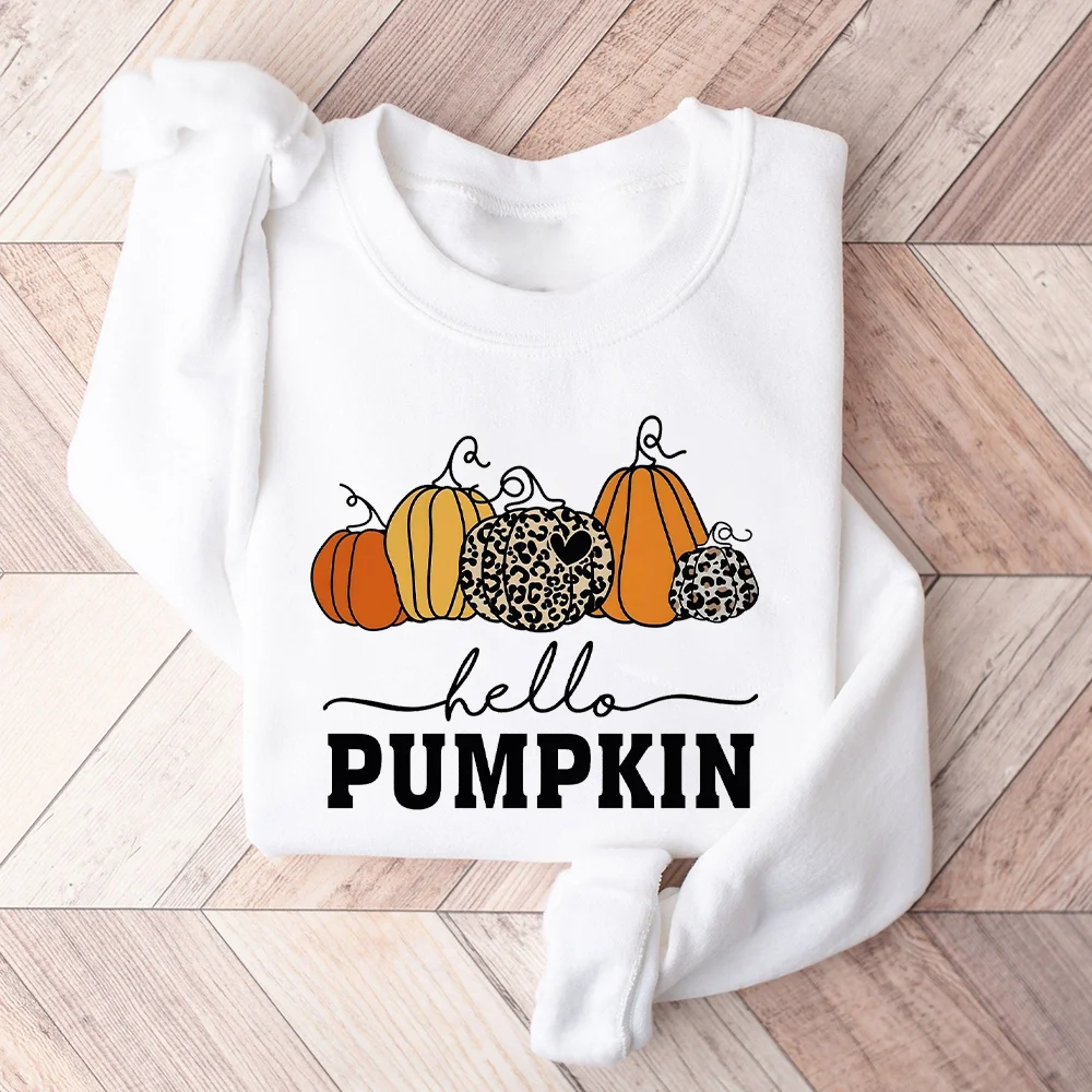 Hello Pumpkin Sweatshirt Halloween Sweatshirts for Women Fall Gifts Autumn Tee Halloween Women Sweater Thanksgiving Gifts