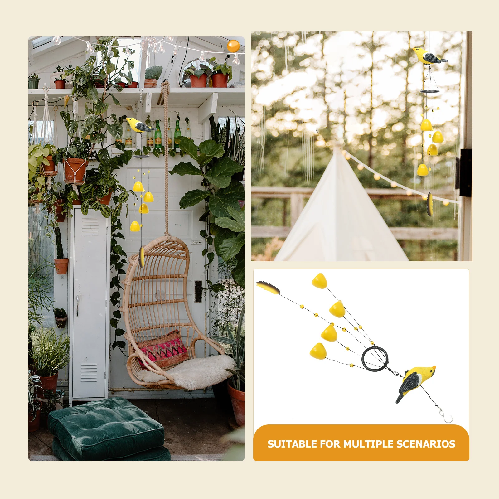 

Outdoor Windchime Decorative Garden Bell Pendant Cute Bird Shape Resin Copper Material Durable Fade Resistant Bright Colorful