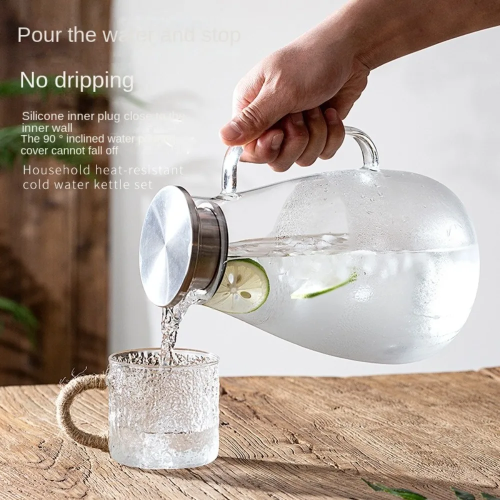 

2600ml Glass Water Pitcher Heat Resisttant High Borosilicate Iced Tea Juice Jug Large Capacity with Lid Glass Cold Water Kettle