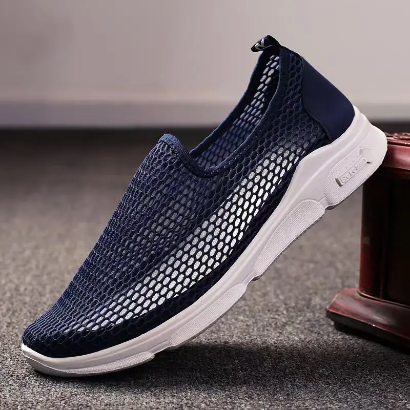 

Men's Summer New Mesh Hollow Out Sneakers Thick Sole Non Slip Breathable Lightweight Slip On Anit Odor Walking Shoes
