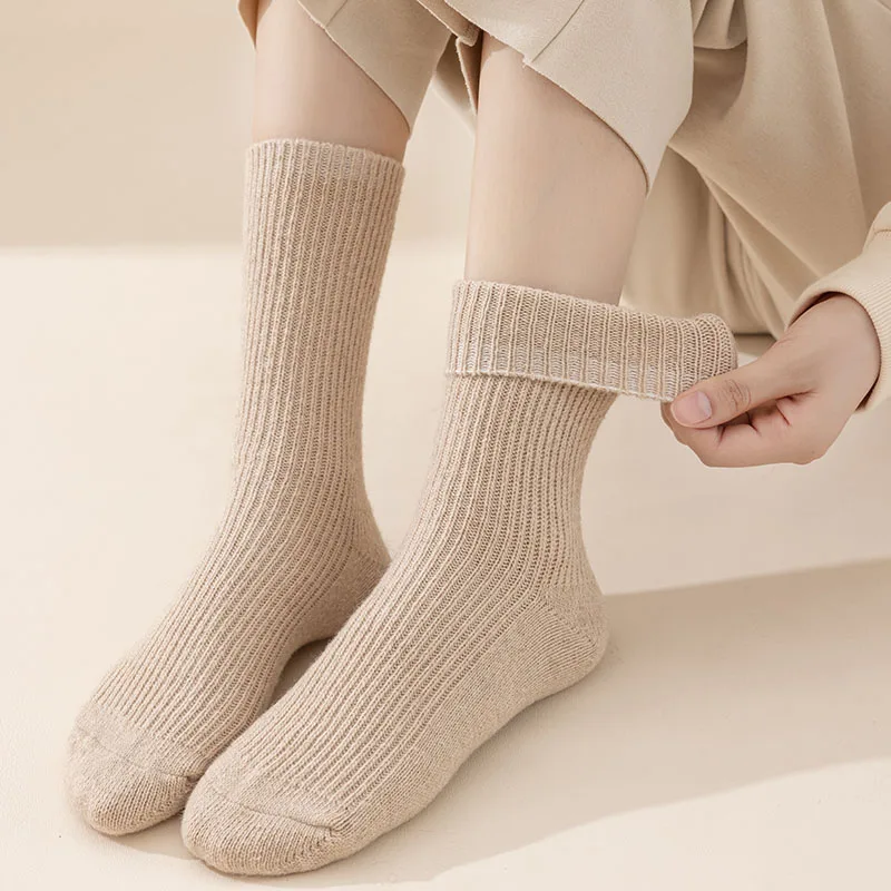 3 Pair Winter Thick Warm Women's Wool Socks High Quality Harajuku Retro Merino Wool Casual Socks