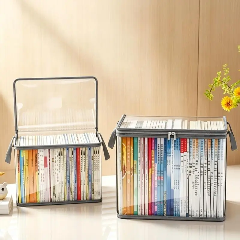 Foldable Transparent Waterproof Book Box Student Dormitory Classroom Household Book Organizing Storage Box