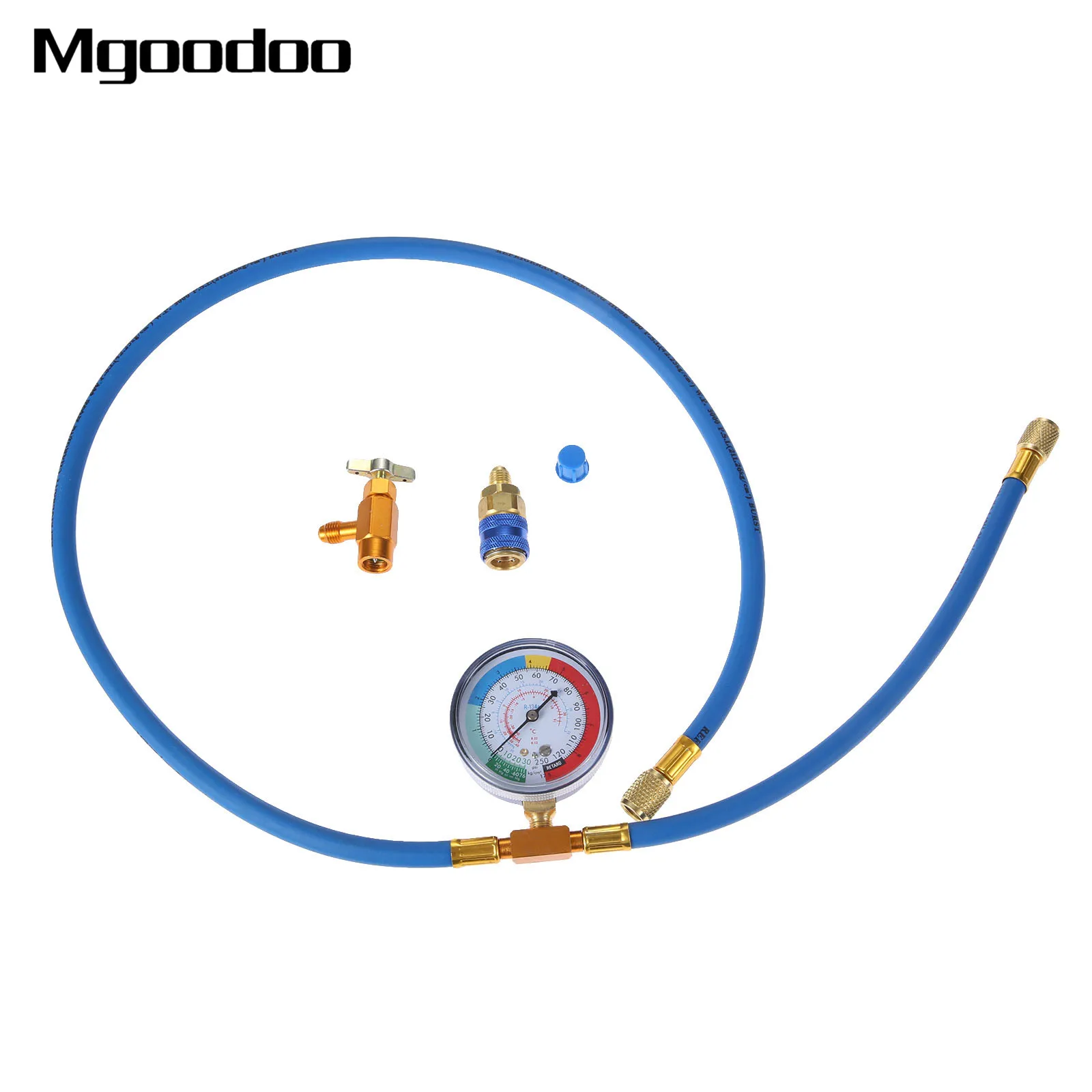 

59" 1.5m R134a Refrigerant Charging Hose Pressure Gauge Recharge Measuring Tool AC Refrigerant Can Opener Quick Coupler 1/2 ACME