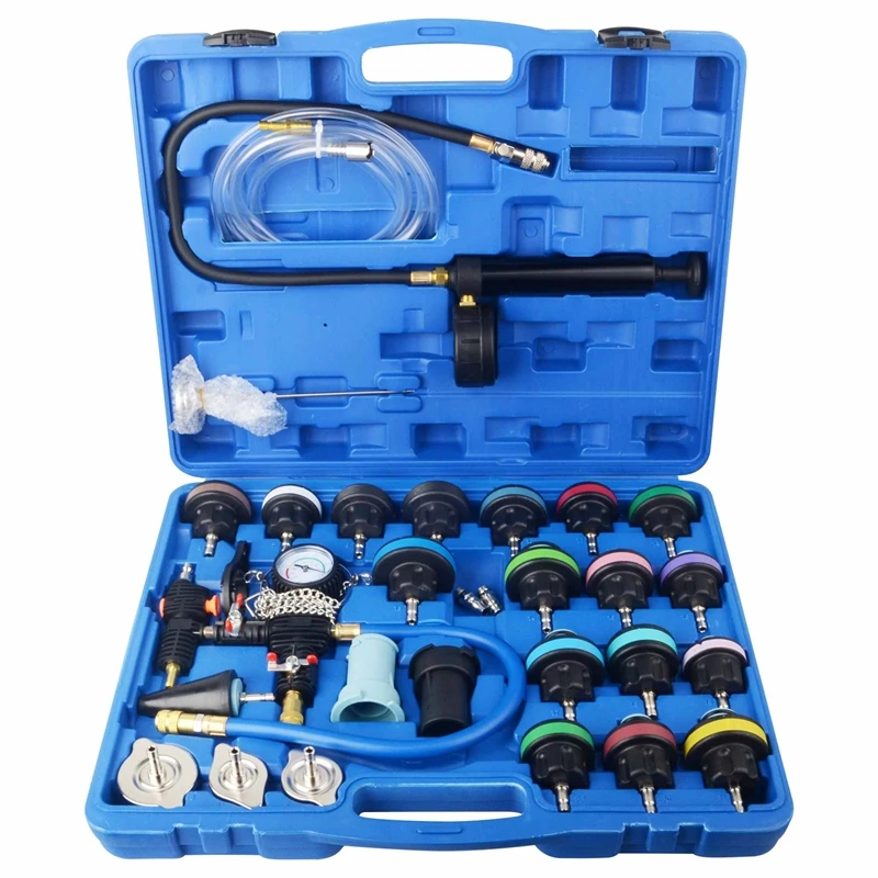 Kit de probador de presión de sistema de refrigeración Universal OEM promocional, herramienta de detección de fugas y recarga de refrigerante, 28 Uds.