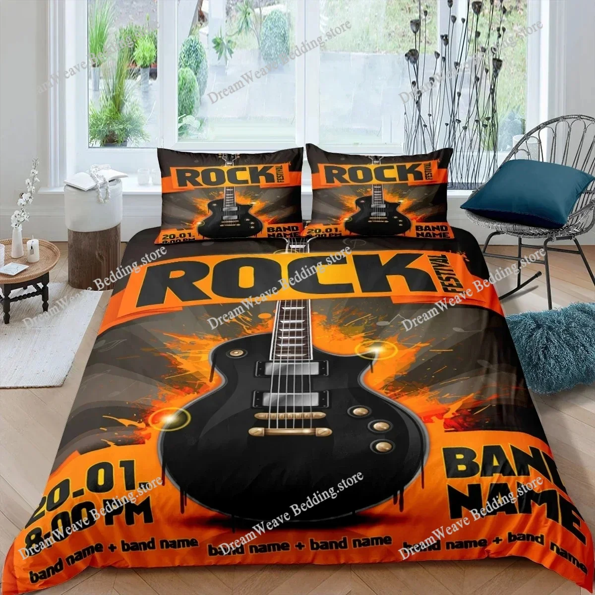 

Rock Music King Queen Duvet Cover Electric Guitar Punk Style Bedding Set Youth Fashion Hip Hop Polyester Comforter Cover